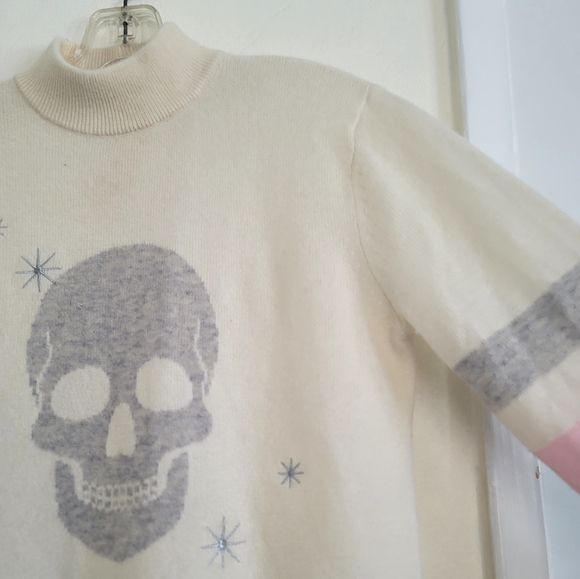 27 Miles Malibu Maja Skull 100% Cashmere Sweater Womens Small Ivory Mock Neck - Picture 6 of 16